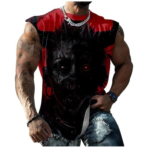 Sleeveless Gym Shirt Men Punk Rock Graphic Men's Workout Tank Top Crew Neck Biker Shirts for Men Muscle Shirts for Men - Image 1