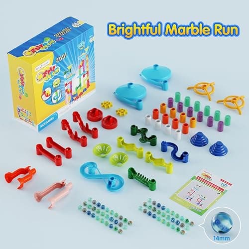 Marble Run Toy, 110pcs Marble Maze Kit STEM Educational Learning Toy for Kids, Mable Race Construction Railway Building Blocks with 60 Marbles Birthday Gift for Boys Girls 3 4 5 6 7 8 + Years Old thumbnail 2