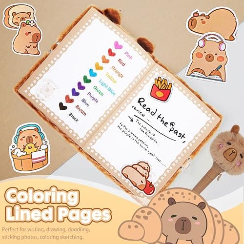 YOYTOO Capybara Gifts for Girls, Kids Capybara Plush Toys Set with Capybara Stuffed Animal, Secret Diary, Ballpoint Pen, Stickers, Birthday Gifts for Little Girls Age 5 6 7 8 9 10-12 Years Old thumbnail 8