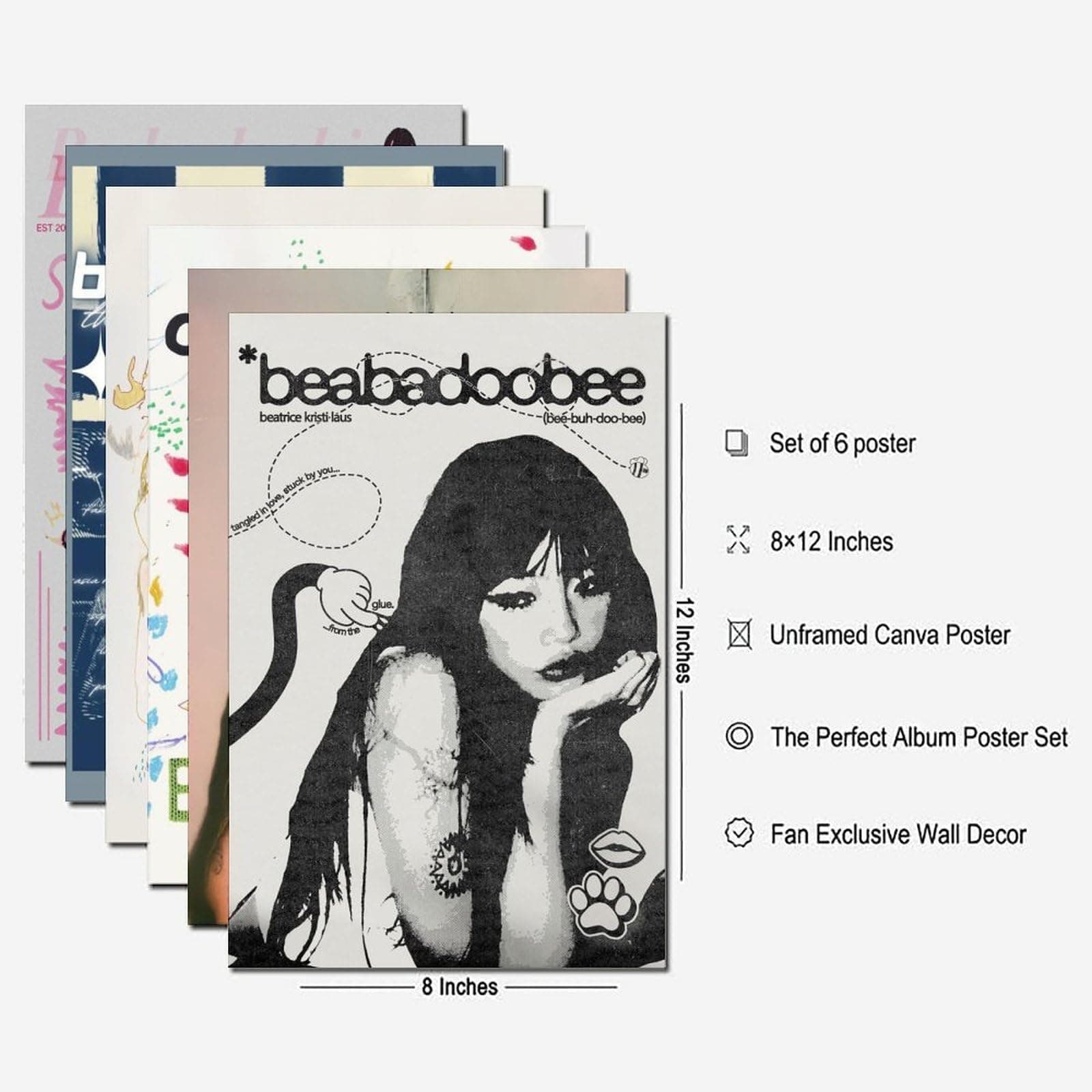 Beabadoobee Poster Music Atr Vintage Singer Poster A Set of 6 Canvas Posters Room Aesthetic Festival Family Bedroom Decor Wall Art Home12x18inch(30x45cm) Style thumbnail 7