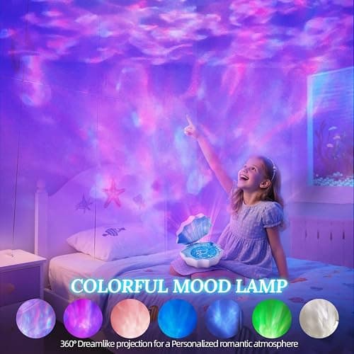 Ocean Wave Projector Light, Shell Night Light Built-in Bluetooth Speaker, Remote Control, White Noises for Home Decor/Relaxation/Party/Music/Gift (Blue) thumbnail 2