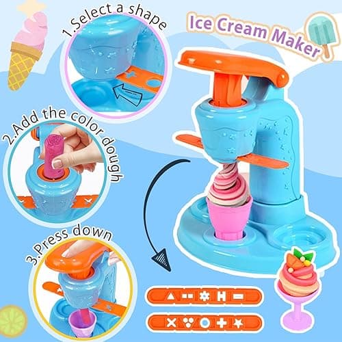 Crelloci 3 in 1 Play Color Dough Kitchen Creations Set, Ice Cream Noodle Hamburger Maker Machine, Art Crafts Food Toys Modelling Clay Set, Deluxe Dough Tools Kit for Kids Ages 3+ (12 Colors Dough) thumbnail 3
