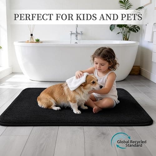 Memory Foam Bathroom Rugs Sets 2 Piece - 0.87" Thick Soft Towel-Like Absorbent Bath Mat Set, Non Slip Machine Washable Bath Rugs Carpet for Bathroom Floor, Tub and Shower (32"x20"+24"x17", Black) thumbnail 7