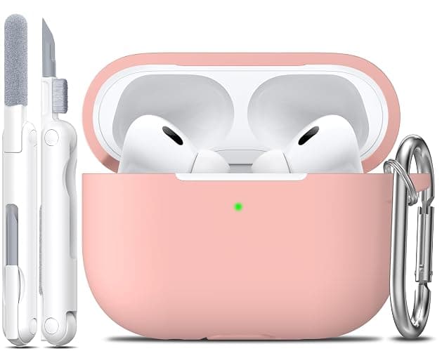 R-fun for AirPods Pro 2/1 Gen (2023/2022/2019) Case Cover with Cleaning kit and Keychain, Soft Silicone case Compatible with Airpods Pro 2 (USB-C/Lightning Cable) - Sand Pink - Image 1