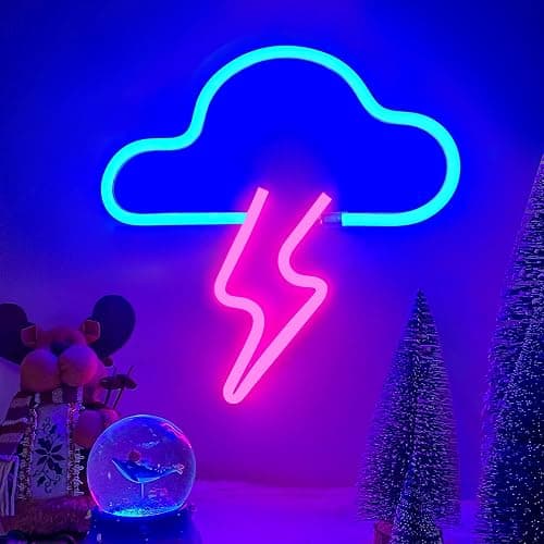 Neon Sign LED Cloud Lightning Neon Signs for Wall Decor Hanging Battery or USB Powered Light Up Neon Lights for Bedroom Aesthetic Kids Room Living Room Bar Party Christmas Wedding Pink - Image 1