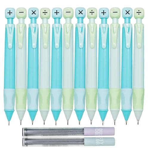 Maydahui 12 Pcs 2B 0.9mm Mathematical Symbols Mechanical Pencils with 40 Pcs Replaceable HB Lead Refills Automatic Pencil for Teacher Students Drawing Drafting Sketching Homework School Supplies - Image 1