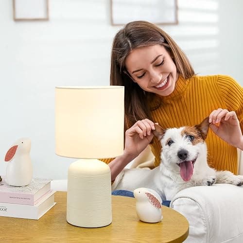 Lampwell Maye Small Ceramic Table Lamp for Living Room and Bedroom,Modern Kids Night Table Lamp,Φ6.3×H13IN,Bulb Excluded,Milk Curry (Cream) thumbnail 2
