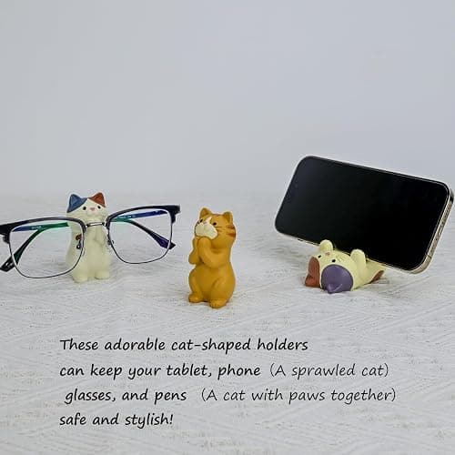 Mevodeata Cat-Shaped Phone Stand and Eyeglass Frames Animal Resin Gifts for Cat Lovers, Home & Office Fashion Accessories(White) thumbnail 5