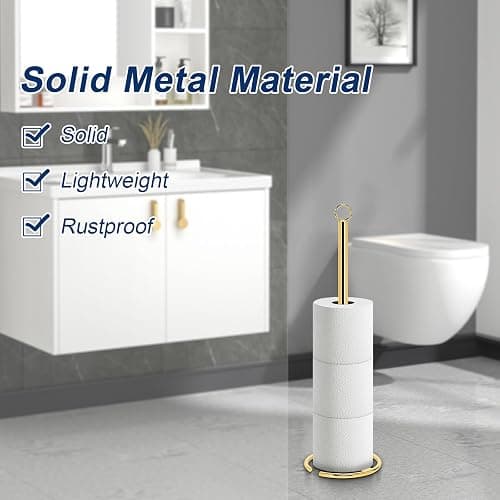 NearMoon Bath Toilet Paper Holder Stand, Freestanding Tissue Paper Storage with Reserve, Space Toilet 4 Rolls Holder for Bathroom/Kitchen Countertop-All Metal (1 Pack, Chrome Gold) thumbnail 3