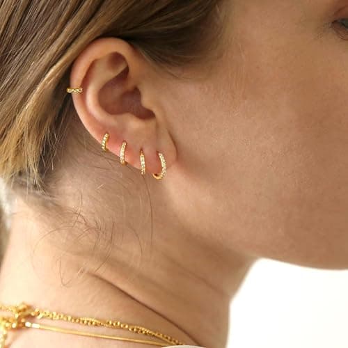 Small Earrings Sets 14K Gold 925 Sterling Silver Hoop Earrings for Women Huggie Cartilage Earring Set Cute Mini Thin Tragus Hoops Multiple Piercings Aretes Earrings Sets for Women Trendy ( 6-8-10-12-14-16 )mm thumbnail 2