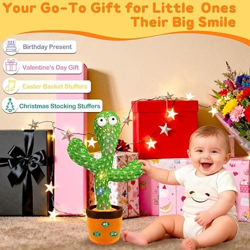 Hunfur (Updated Volume Adjustment) Dancing Mimicking Talking Cactus Toy,Funny Gift for Toddler 1 2 3 Year Old Boy Girl,Singing Record Repeat What You Say Light Up Baby Infant Toys 6-12 12-18 Months thumbnail 5