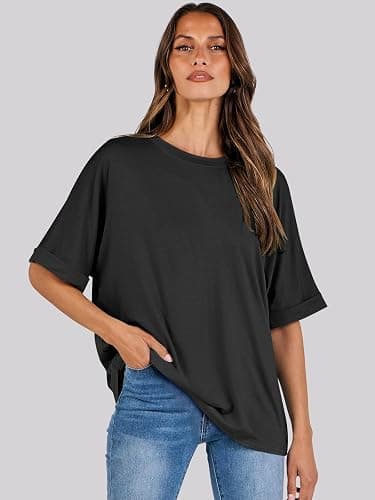ANRABESS Womens Tops Summer Short Sleeve Oversized T Shirts 2026 | Crewneck Casual Loose Basic Tee Shirt, Business Casual Work Outfits, Travel Daily Wear, ALL-Seasons Clothes thumbnail 4