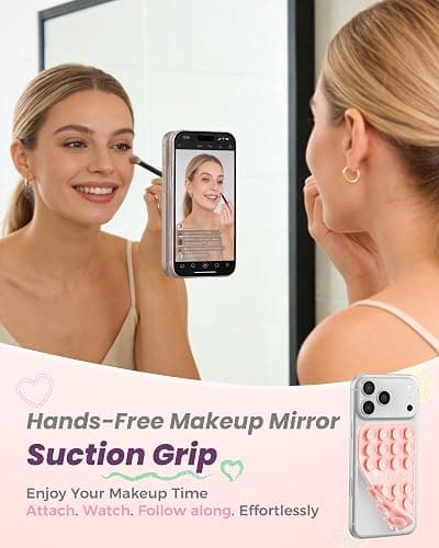 Suction Grip for Phone Case, Double Sided Silicone Suction Phone Mount, Non-Slip Strong Sticky Holder, Hands-Free for Selfie & Video (Pink&Clear) thumbnail 5