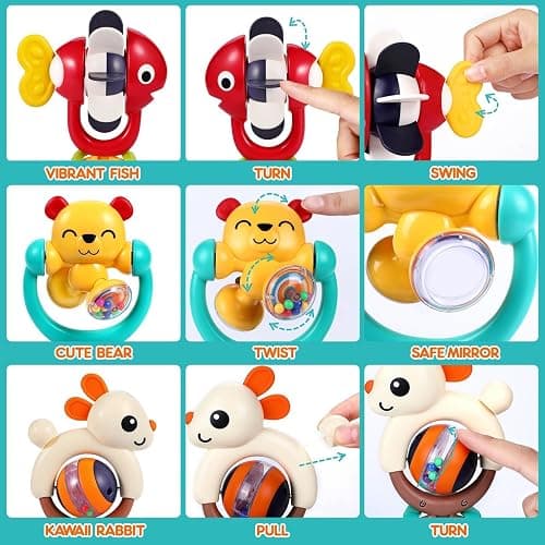 Baby Toys 6-12 Months Infant Toys Set of 3 High Chair Suction Cup Rattle Teething Toys for Baby 6 7 9 12-18 Months 2-in-1 Sensory Development Tray Toy Baby Gifts for Boys Girls thumbnail 5