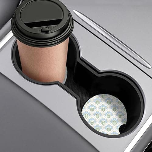 Watbro 2 Pcs Blue Flowers Car Cup Holder Coasters, 2.56 Inch Absorbent Ceramic Cup Coasters for Women, Cute Aesthetic Floral Print Car Interior Accessories for Most Cars, Trucks, SUVs thumbnail 7