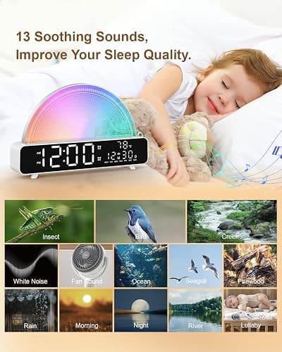 HAODINGMAI Sunrise Alarm Clock Wake Up Light with Sunrise Simulation White Noise Machine Touch Control Bedside Lamps Colors Atmosphere Lamp 30/60/90 Sleep Timer 13 Nature Sounds thumbnail 3