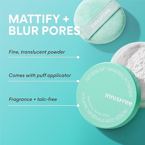 innisfree No Sebum Matte Mineral Powder | Korean Loose Setting Powder for Oil & Shine Control | Blurs Fine Lines & Imperfections | Lightweight, Natural Finish | Available In Jumbo & Pressed Powder thumbnail 2