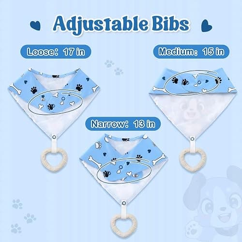 Littleforbig Adult Bib Waterproof 2-in-1 Little Blue Bandana Bib with Dog Biscuit Teether - Soft Milk Silk Cartoon Puppy Bib & Silicone Chew Toy Teether Set for Playful Littles thumbnail 4