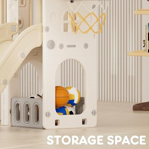 YUFU 8 in 1 Toddler Slide Set, Kids Slide for Toddlers Age 1-3, Toddler Playset with Climber, Basketball Hoop and Ball, Outdoor Indoor Playground for Toddlers 1-3 (Beige+Coffee) thumbnail 7