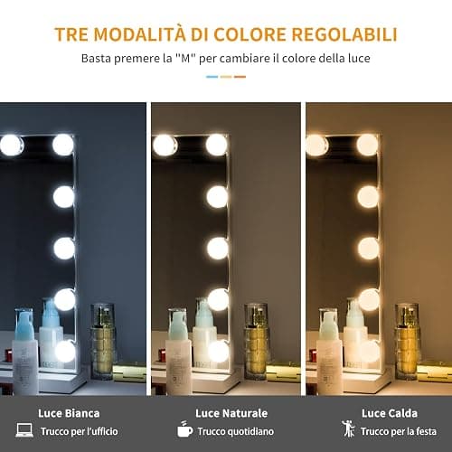 Moziel 50x42cm Specchio da Trucco con Luci, Specchio Hollywood da Tavolo o da Parete con Lampadine a 14 Led Tre Colori di Luce e Funzione di Luminosità Regolabile thumbnail 3