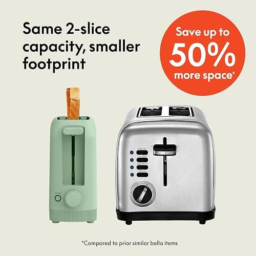 bella 2 Slice Slim Toaster, Fits-anywhere™ Kitchenware, 6 Setting Shade Control with Reheat & Cancel Buttons, Fits Sourdough, 10” Long Slot, Anti Jam & Auto Shutoff, 900 Watt, Seaglass thumbnail 3