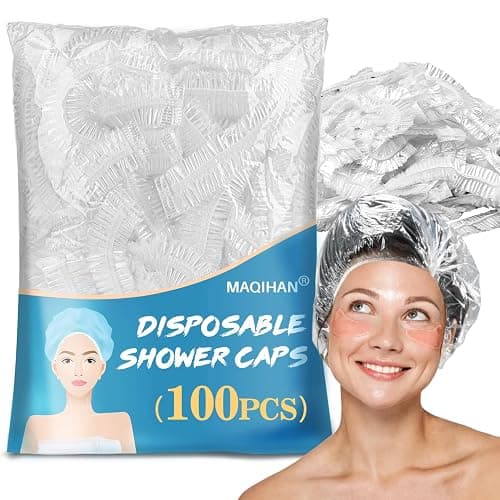 MAQIHAN 100 Disposable Shower Caps Unisex - Large Plastic Hair Caps for Deep Conditioning Shower Cap Reusable Waterproof for Women Men Hair Treatment Bath Cap for Long Hair Travel Essentials - Image 1