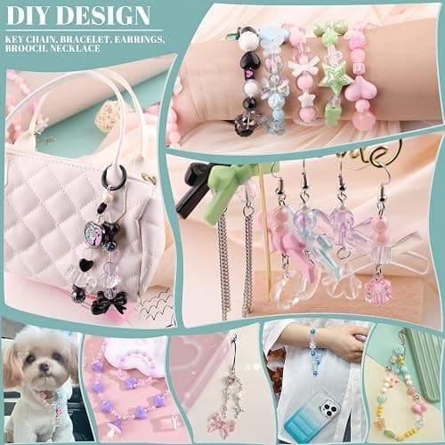 TINKRSTUFF Assorted 180-240PCS Acrylic Beads for Bracelet Making, Flower Bow Butterfly Candy GummyBear Aesthetic Bracelet Charms,Cute Beads for Jewelry Making DIY Necklace Keychain Phone Charm thumbnail 7