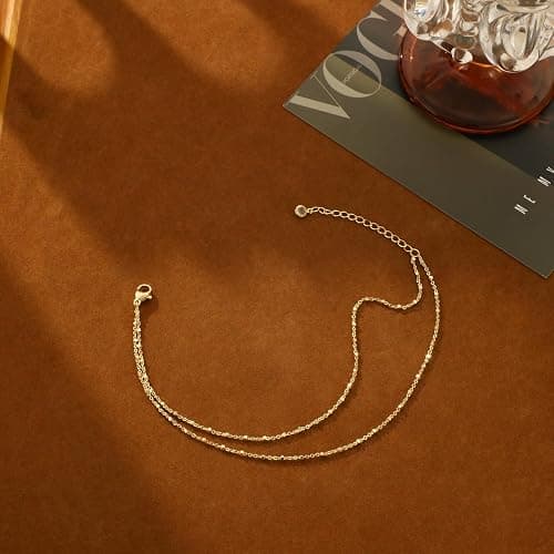 MFRYK Gold Ankle Bracelets for women,14k Gold/Silver Plated Waterproof Layered lightweight Cuban Link Figaro Chain Heart anklet butterfly anklet Pearl Ankle Bracelets Set Gold Anklets for women Trendy Jewelry Gift for Women thumbnail 4
