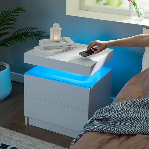 i-aplus Nightstand Set of 2 LED Nightstand with 2 Drawers,Night Stand Set 2 with LED Light,Bedside Table with Drawers for Bedroom,White - White thumbnail 7