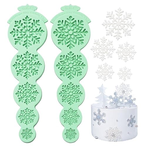 KALAIEN Snowflake Silicone Mold,2Pcs Christmas Silicone Mould Snowflake Fondant Mold,3d Winter Cupcake Topper for Chocolate Cake Decoration Molds - Image 1