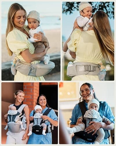 MOMTORY Safety-Certified 6-in-1 Baby Carrier Newborn to Toddler, Grey | Plus Size Friendly, 6 Carry Positions, Ergonomic Hip Support, Cozy and Breathable, Baby Carrier with Hipseat for 7-50lbs thumbnail 7