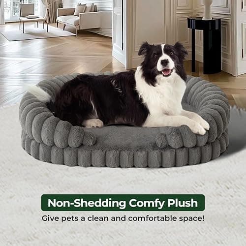 BALANCE Calming Dog Bed for Large Sized Dogs, 36 Inches Oval Washable Pet Bed with Sides, Orthopedic Pet Couch Sofa with Non-Slip Bottom, Gray thumbnail 3
