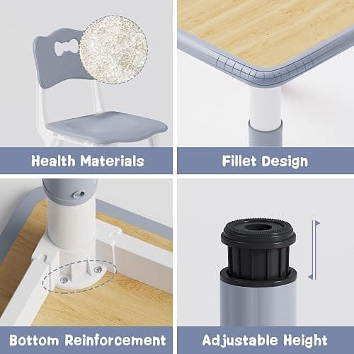 Brelley Kids Table and 2 Chairs Set, Height Adjustable Toddler Desk and Chair Set, Graffiti Desktop, Classroom/Daycare/Home, Children Multi-Activity Table for Ages 2-8 thumbnail 7