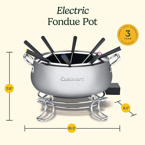 Cuisinart Fondue Pot Set, 3-Quart Stainless Steel Electric Fondue Pot for Chocolate, Cheese, Broth, and Oil, Includes 8 Forks, Temperature Control, Nonstick Interior, Dishwasher Safe, CFO-3SSNAS thumbnail 3