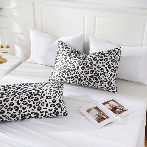 MR&HM Satin Pillowcase for Hair and Skin, Silk Satin Pillowcase 2 Pack, Standard Size Pillow Cases Set of 2, Silky Pillow Cover with Envelope Closure (20x26, White Leopard) thumbnail 2