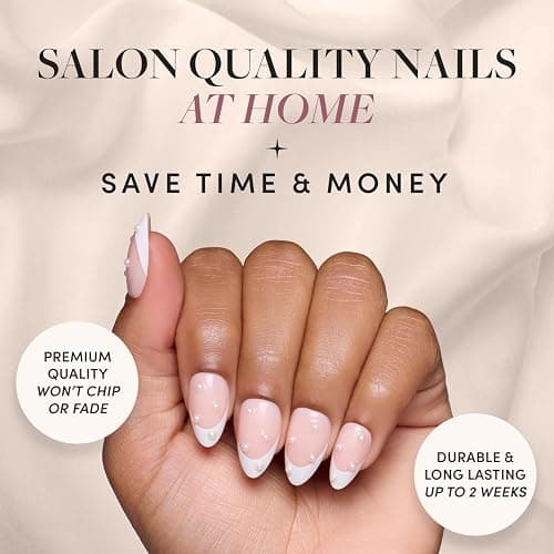 Glamnetic Press On Nails - French Pearl | Glossy, Short Almond French Tip Nails with 3D Accents, Salon Quality | 15 Sizes - 30 Nail Kit with Glue thumbnail 2