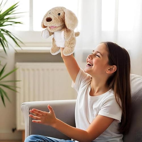 Animal Hand Puppets 11 Inch Sea Turtle Plush Dinosaur Animals Hand Puppet Toys Role-Play Toy Puppets for Kids Storytelling Imaginative Pretend Play Teaching Preschool(Dog) thumbnail 4