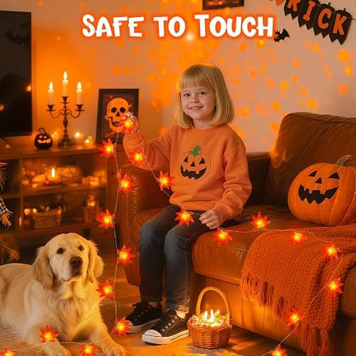 Lincentra Maple Leaves Fairy Lights, 3M 20LED Halloween String Lights Battery Operated with Timer, Autumn Leaf String Lights for Thanksgiving, Halloween, Christmas, Party Decoration Table Decoration thumbnail 5