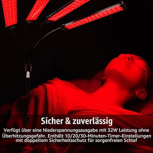 Rotlichtlampe Stehlampe mit 4 Flexiblen Köpfen, Trayvespace Infrarotlampe mit 660/850/940nm, Verstellbare Rotlichtlampe mit Timer & 5 Helligkeiten, Große Rotlicht Standlampe für Zuhause, Büro, Yoga thumbnail 4