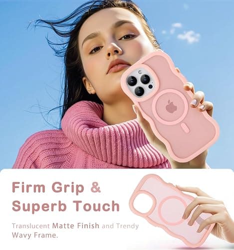 Amzfield Magnetic for iPhone 13 Pro Max Case, Compatible with Magsafe Wavy Frame Cute Translucent Matte Hard Back Silicone Bumper Shockproof Phone Case for iPhone 13 Pro Max Women Girls, Pink thumbnail 7