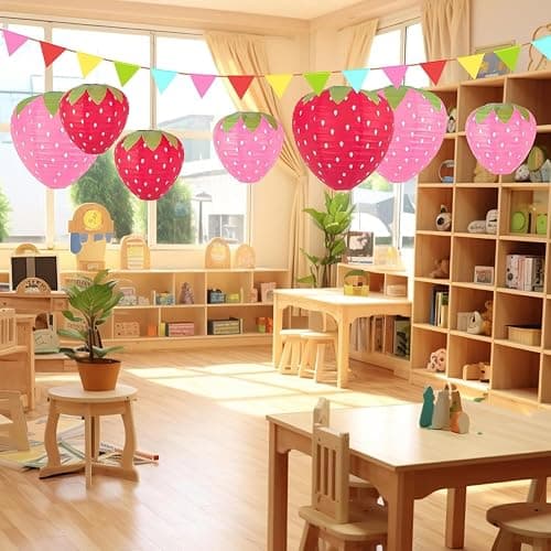 JIEFULL Strawberry Paper Lanterns, 8" & 12" Large Strawberry Hanging Lantern, Strawberry Hanging Decorations for Fruit Theme Birthday Party Decor(8 Pcs, Red & Pink) thumbnail 5
