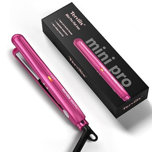 Terviiix Mini Flat Iron Adjustable Temperature, Travel-Size Mini Hair Straightener, Small Flat Irons for Short Hair/Curls Bangs, Ceramic Portable Tiny Hair Curler, Dual Voltage, Auto-Off, Pink, 1/2'' - Image 1