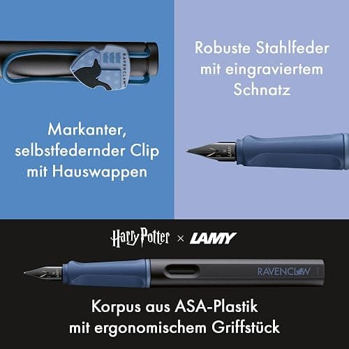 Lamy safari Harry Potter Ravenclaw™ Füller – Special Edition Füllhalter mit Wappen des Hauses - Stahlfeder in Strichbreite M – mit ergonomischen Griff – inkl. Tintenpatrone T10 blau – Rechtshänder thumbnail 4