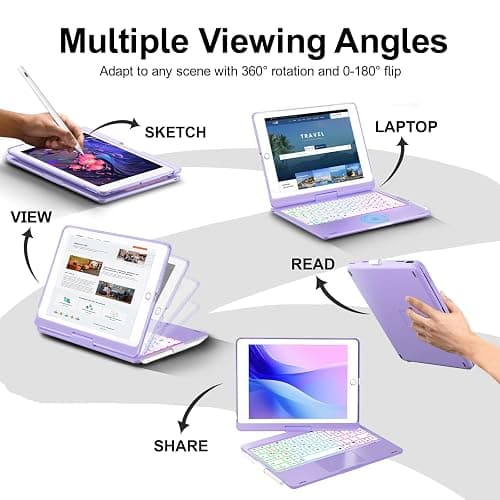 Baisla iPad 9th Generation Case with Keyboard 10.2" (2021), 360° Rotatable with Trackpad & Rainbow Backlit, iPad Keyboard case for 9th/8th/7th, iPad Air 3, iPad Pro 10.5 (Metallic Purple) thumbnail 3