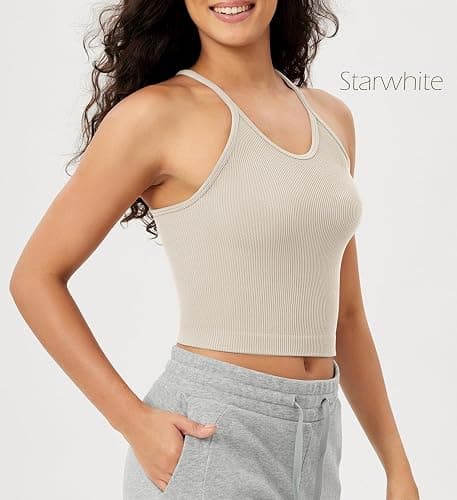 ODODOS Women's Crop 3-Pack Seamless Rib-Knit Camisole Crop Tank Tops thumbnail 3