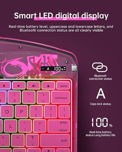 Auupgo Transparent Keyboard Case with Trackpad for iPad 11th Gen A16 (2025) & 10th Gen 10.9" (2022), 7-Color Backlit Wireless Bluetooth Keyboard with 360 Rotating Stand & Pencil Holder, Pink thumbnail 3
