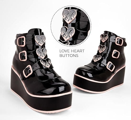 LUCKY STEP Women Platform Chunky Ankle Boots - Round Toe Zipper Wedges High Heels Rave Buckle Thick Sole Goth Booties thumbnail 5
