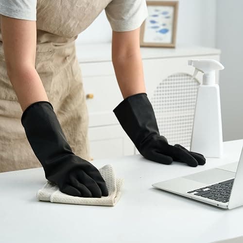 Bamllum 4 Pairs Black Rubber Dishwashing Gloves - Reusable Cleaning Gloves for Kitchen, Household, Anti-Slip, Flexible & Long-Lasting (Medium) thumbnail 3