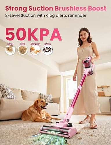 Dzaki Cordless Vacuum Cleaner, Stick Vacuum with Smart LED Display, 50KPA 55Mins Vacuum Cleaners for Home, Powerful Suction, Anti-Tangled Lightweight Rechargeable Vac for Pet Hair, Carpet, Hard Floor thumbnail 2