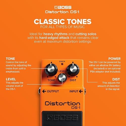 BOSS DS-1 Distortion | Compact Distortion Pedal | The Benchmark in Guitar Distortion | Hard-edged Attack & Smooth Sustain | Wide Tone Range thumbnail 4